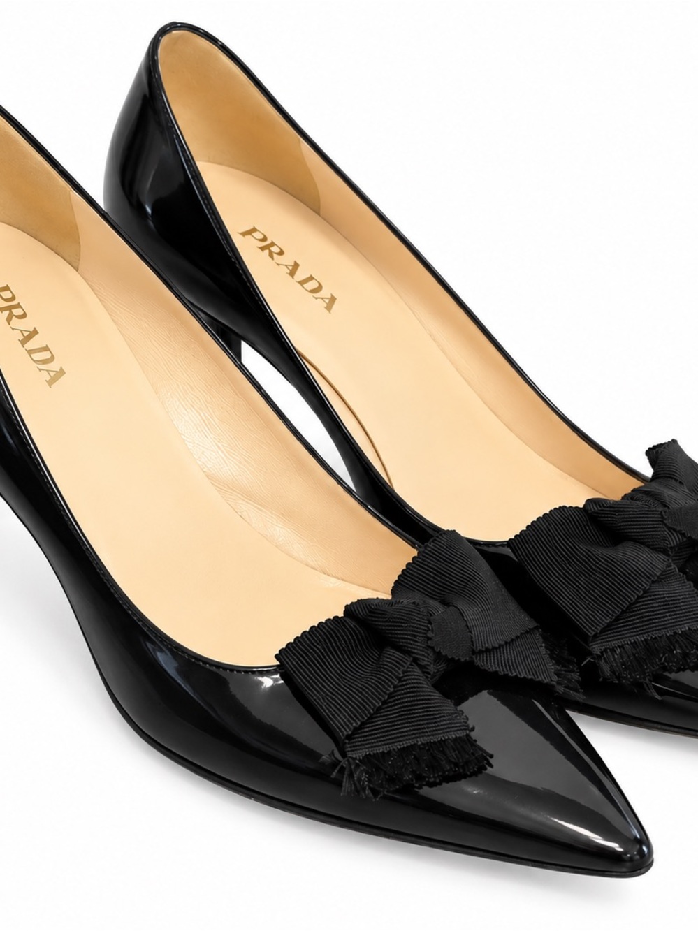 Prada Black Patent Leather Pointed-Toe Pumps with Bow